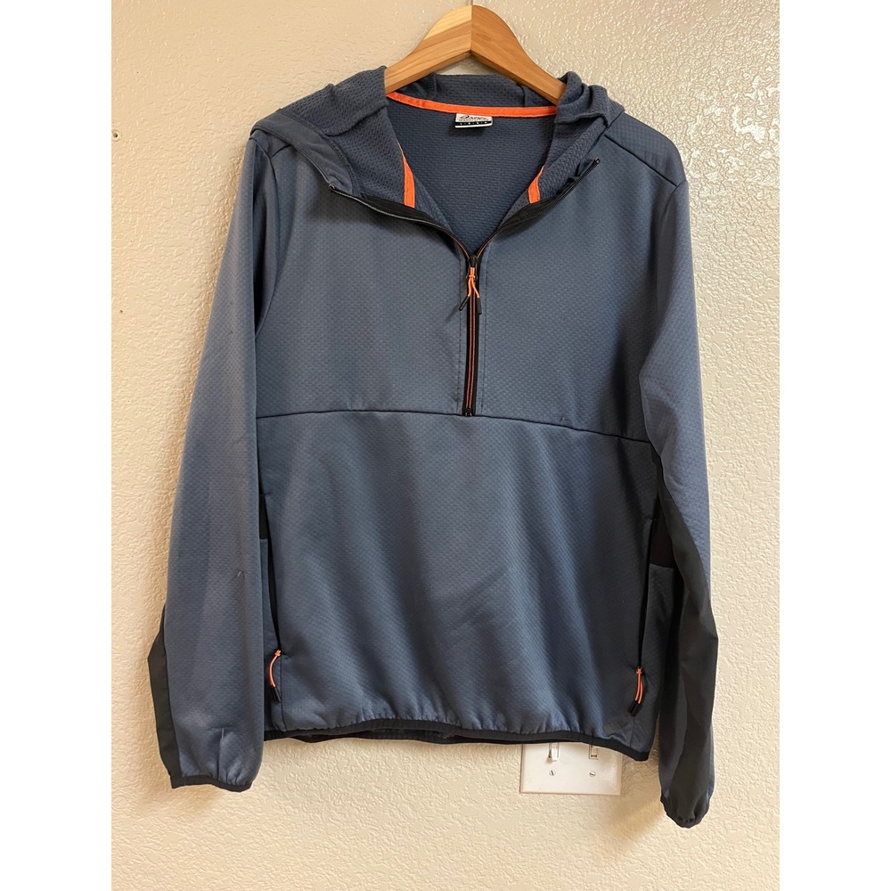 Asics Mens Half Zip Hooded Running Jacket Blue Gray Orange Trim Size Large